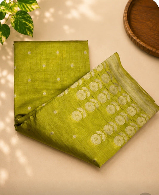 Mehendi Green Tussar Silk Saree with Zari Design