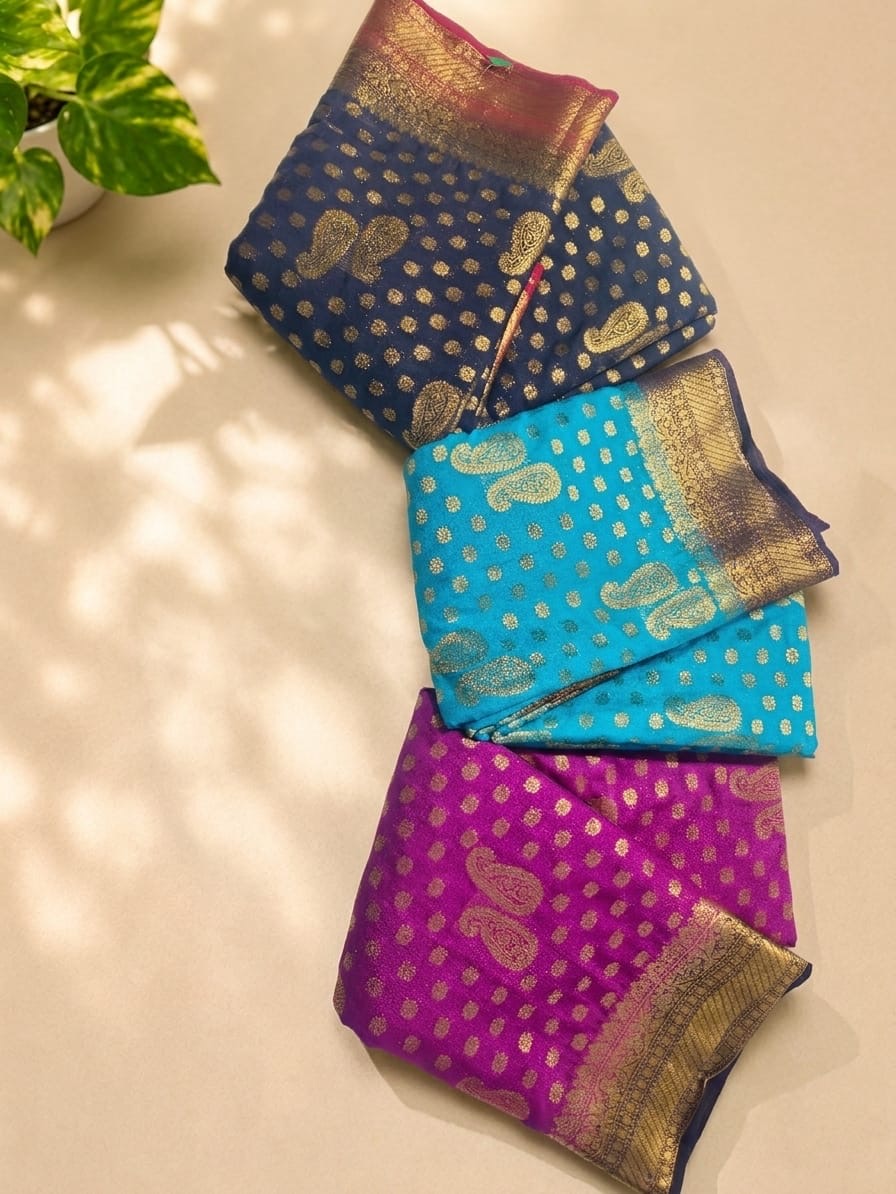 Semi Benarasi Contrast Saree