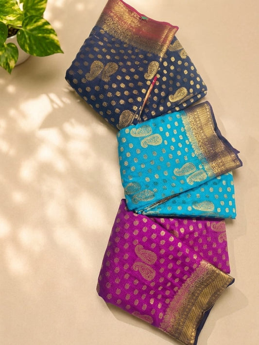 Semi Benarasi Contrast Saree
