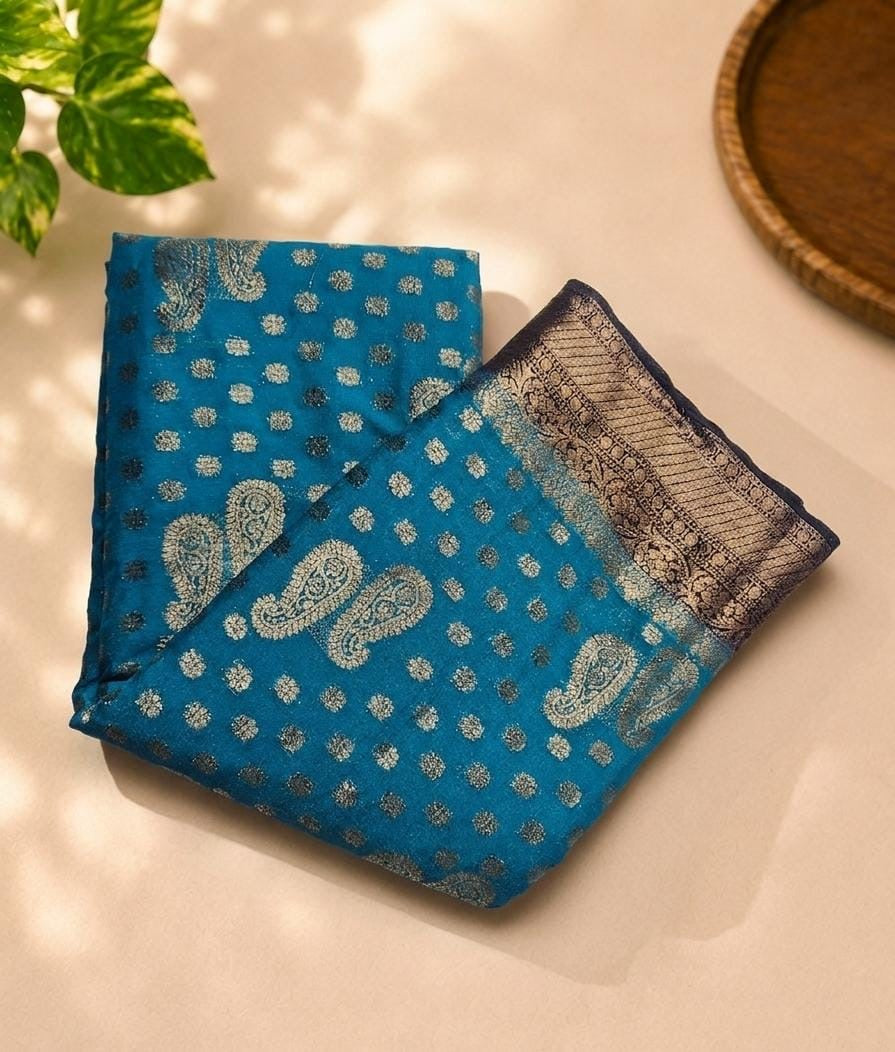Semi Benarasi Contrast Saree