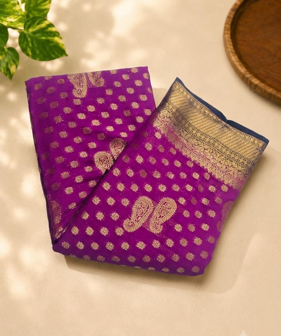 Semi Benarasi Contrast Saree