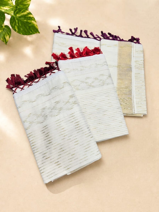 Set Saree  cotton with Tassel Border