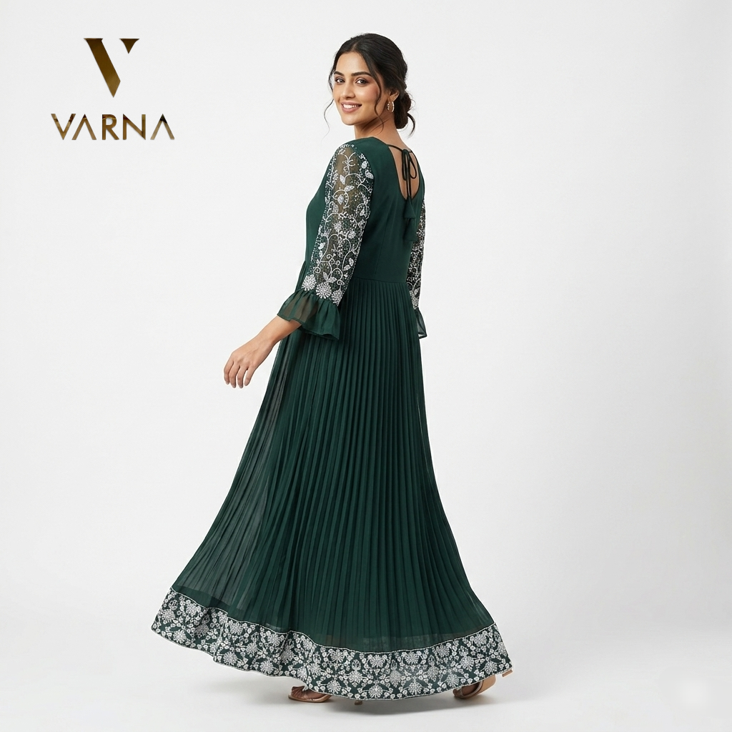 Green Embroidered Partywear Gown